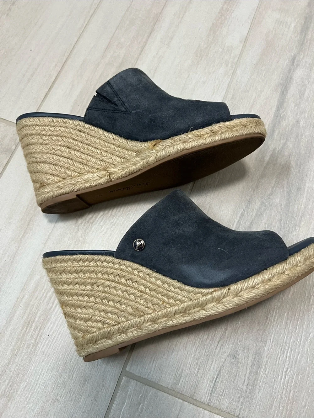 Sam Edelman Blue Suede Espadrille Wedge Mules